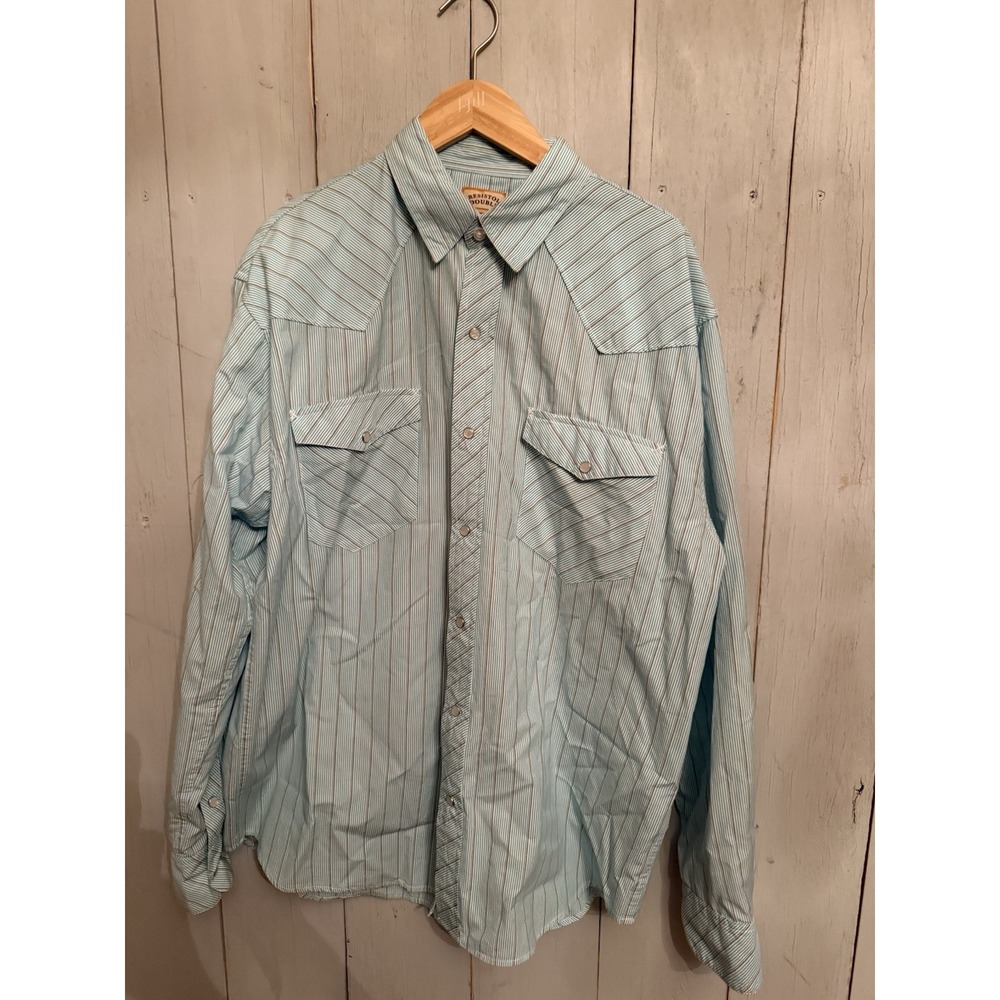 Resistol Double R Shirt Mens‎ L Pearlsnap Western Green Stripe Long Sleeve New